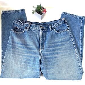 LAND'S END High Rise Straight  Womens Jeans Size 14P Medium Wash Mom Jean